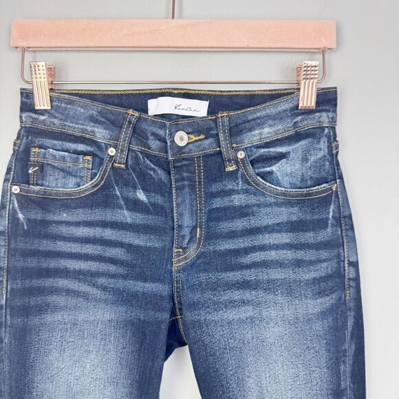 KANCAN | Distressed Dark Wash Blue Denim Skinny Cuffed Jeans Women’s Size 7/27 - Picture 3 of 7